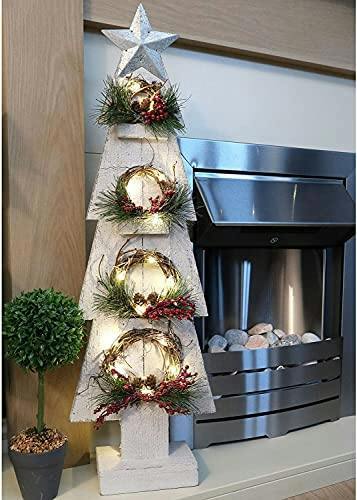 25 x 10 x 80H cm Grey Wooden LED Christmas Tree Tabletop Decoration with Warm White Lights image 5