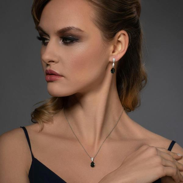 Sterling Silver Dark Blue Teardrop Pendant Necklace for Women - namana.london