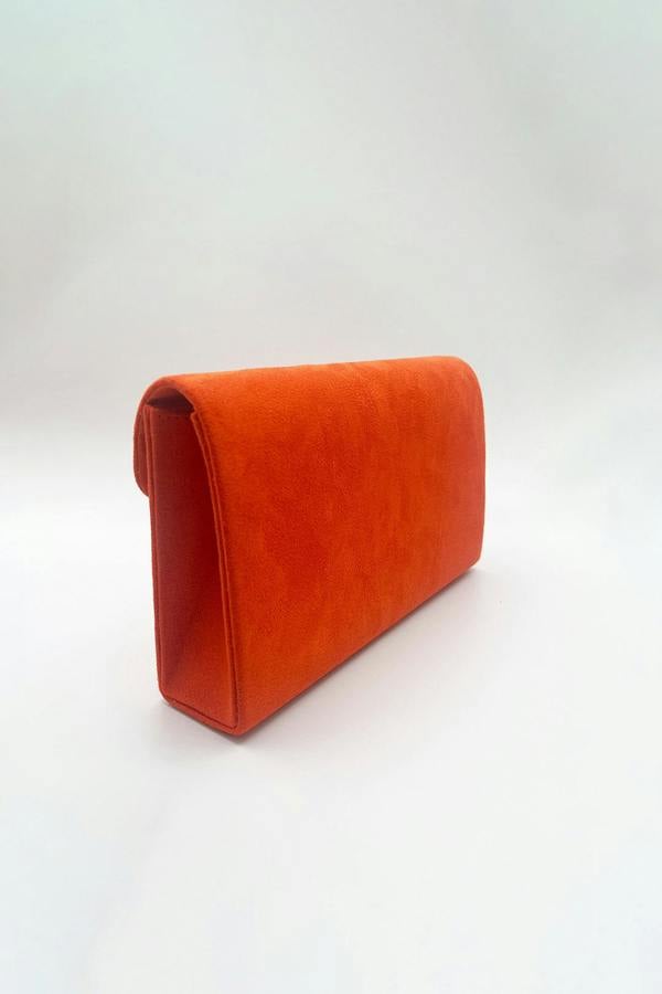 SVNX Faux Suede Envelope Evening Bag in Blood Orange