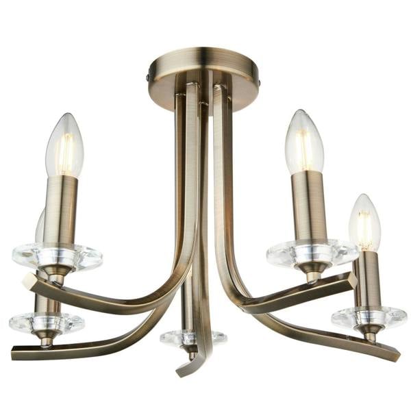 Pagazzi Lighting Morden 5 Light Antique Brass Semi Flush Ceiling Light