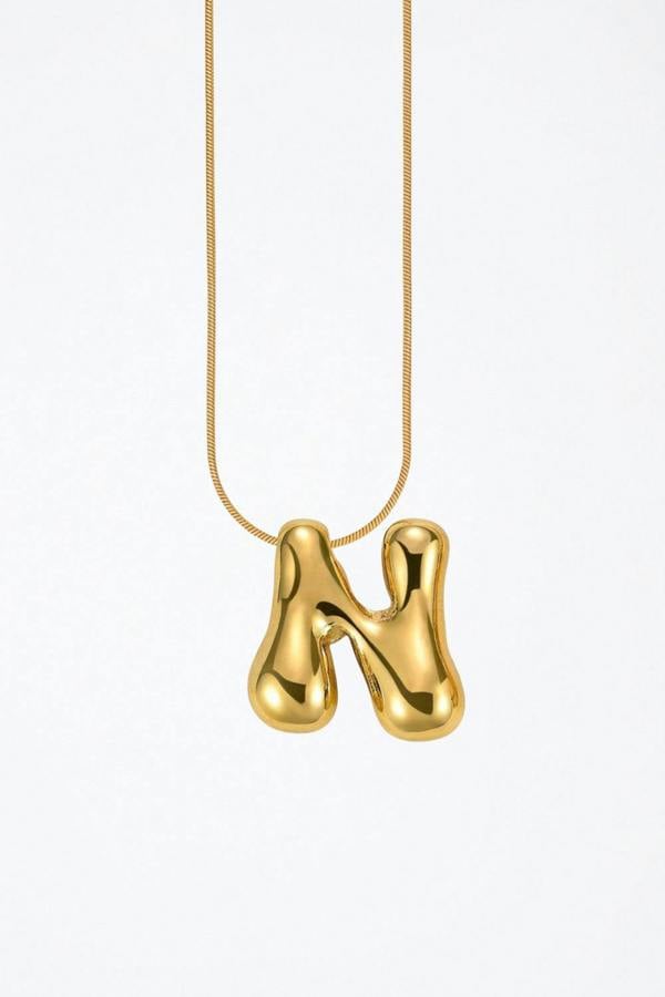 Serla Bubble Initial Gold Plated Necklace Letter N