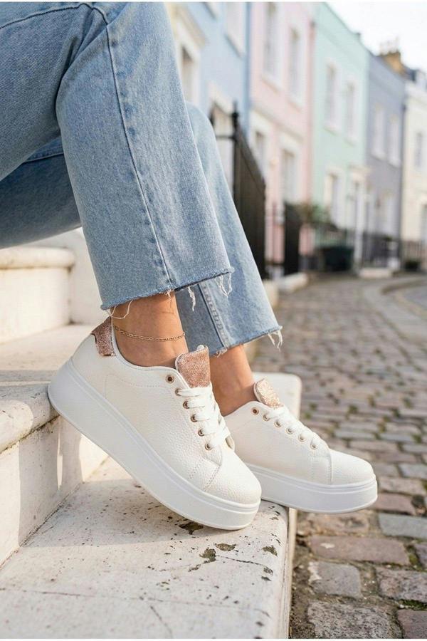 Sophie Womens Classic Platform Trainers - Gold