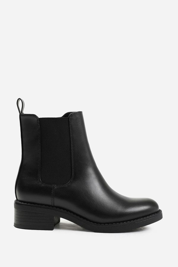 Where's That From Olivia Wide Fit Ankle Boot With Elastic Panel and Side Zip in Black Faux Leather