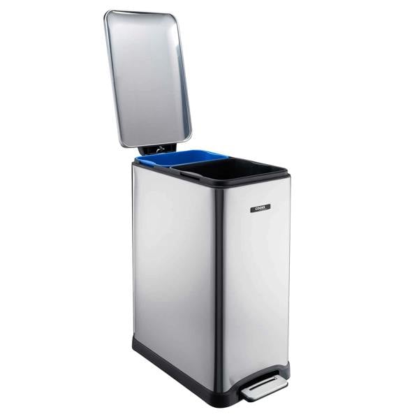 Cooks Professional 50L Dual Recycling Slimline Pedal Bin | Silver