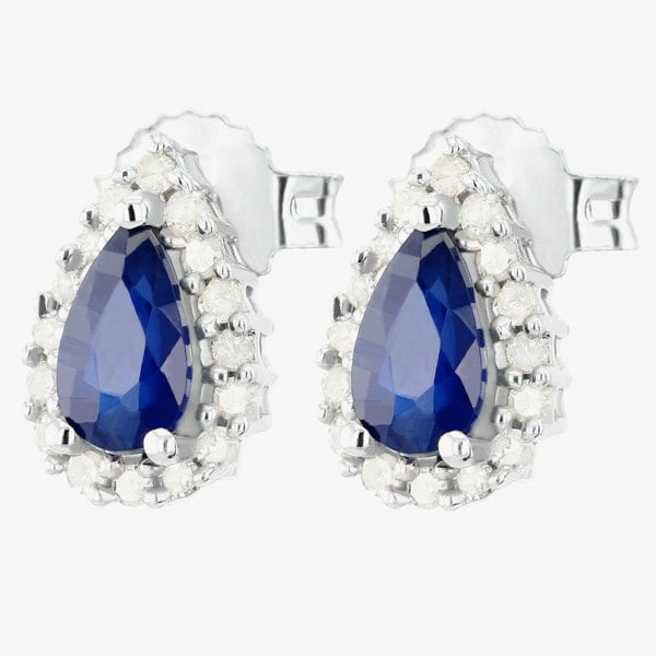 T. H. Baker 9ct White Gold Diamond Sapphire Pear Shape Earrings VE0S604 9KW/SAPPH