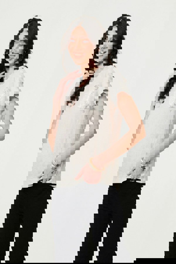 Beige | Metallic Star Detail Relaxed T-Shirt
