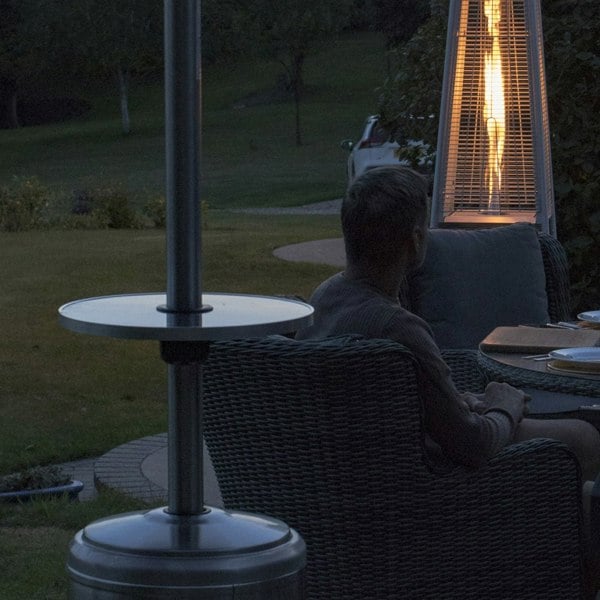 13kW Black Propane Gas Tower Patio Heater & Drinks Table Set - Outdoor Garden - LoopsDirect