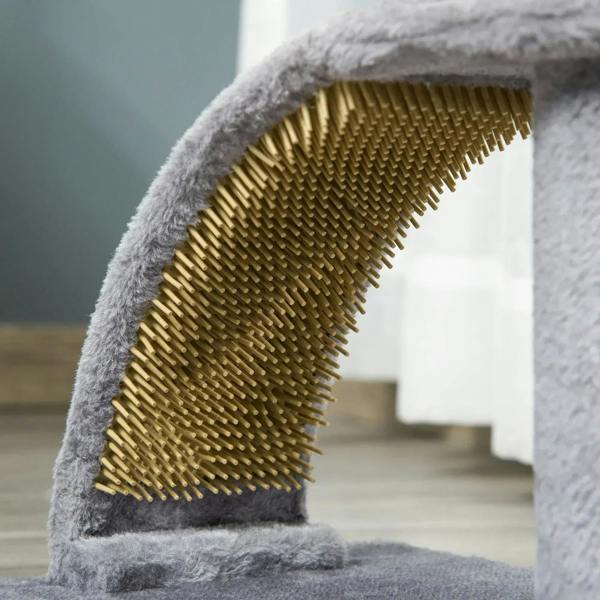 Curved grey cat scratching ramp with jute sisal panel