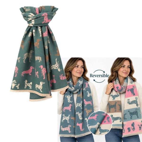 Love EMVY Ladies Reversible Dog Print Scarf – Soft Poodle & Dachshund Design