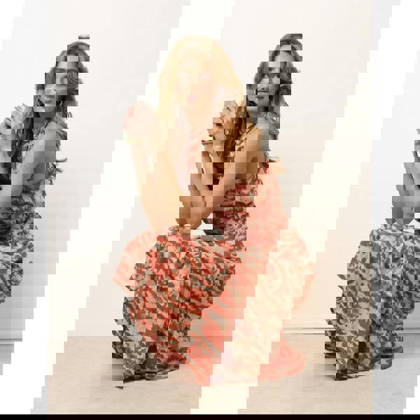 Blue Vanilla Blurred Tiered Halter Neck Midi Dress