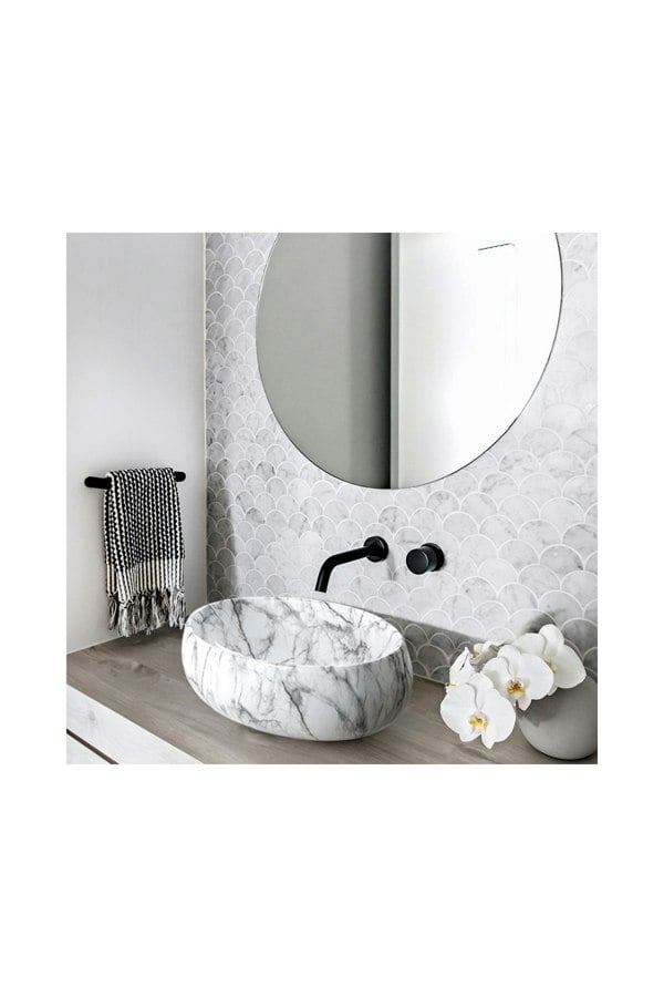 Living and Home Modern Oval Marble Bathroom Vessel Sink