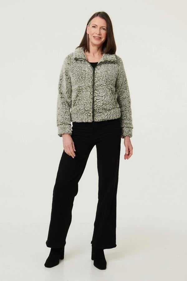 Khaki | Teddy Textured Relaxed Zip-Up Jacket