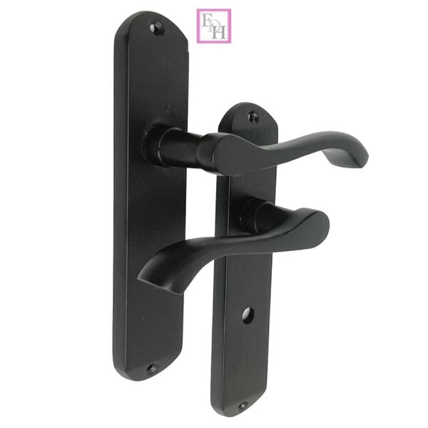 EDH Door Hardware Cadenza Modern Matt Black Scroll Door Handles Bathroom Lock Handle 178mm x 40mm