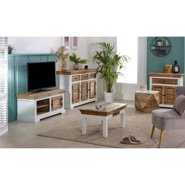 IH Design Milano Solid Mango Wood White Side Table