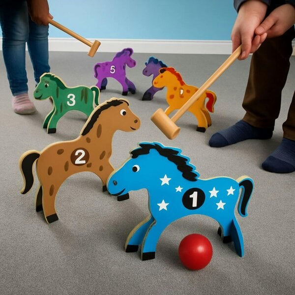 Dyzi All Wood Pony Croquet Set Classic Outdoor Garden Game