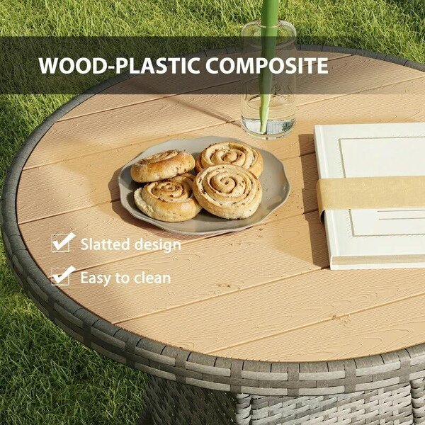 70 cm Wood-Effect Rattan Garden Table - Natural Wood Finish