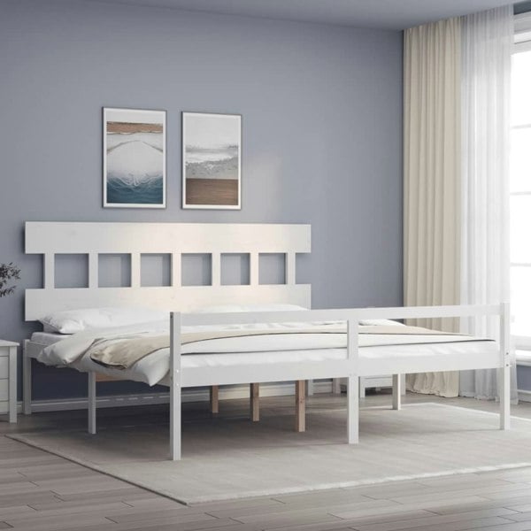 Berkfield Bed Frame with Headboard White 200x200 cm Solid Wood