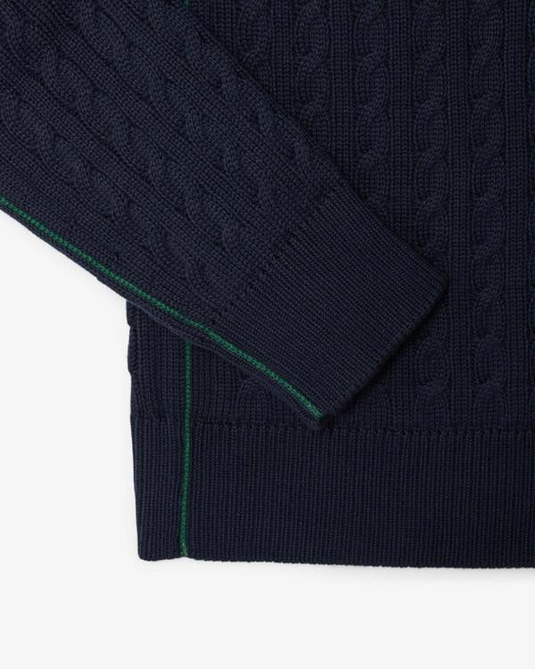 Lacoste Cable Knit Mens Cotton Jumper - Navy Blue/Green 802