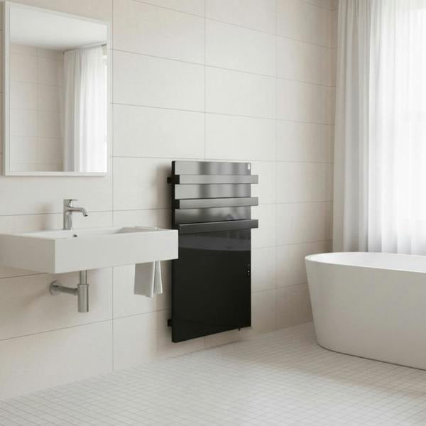 Mirrorstone Heating 900W Quartz Glass Wi-Fi Towel Rail Infrared Heating Panel (Available in Black or White) - Electric Panel Heater