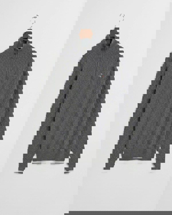 GANT Mens Micro Texture Half Zip Jumper - 92 Dark Grey Melange