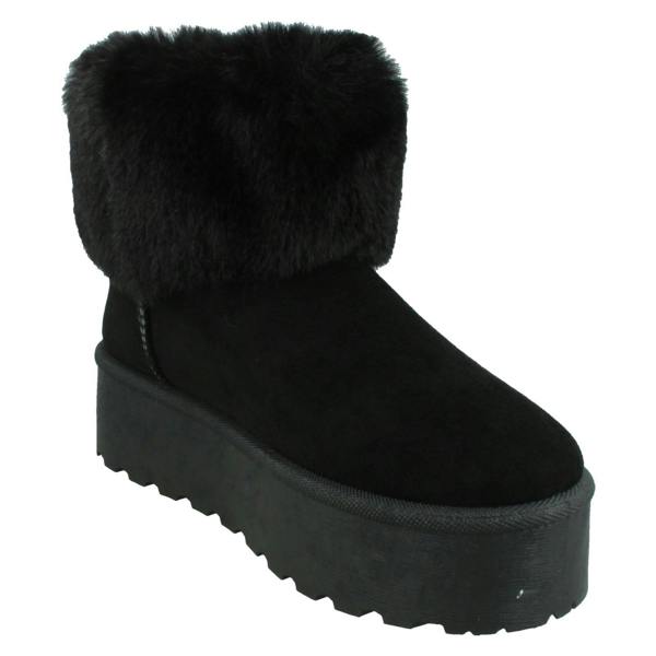 Spot On Ladies Spot On Platform Comfy Ankle Boots with Faux Fur Collar F4463