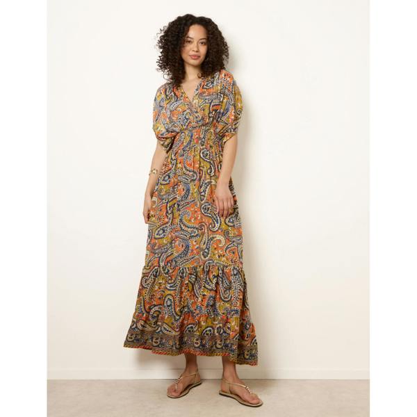 Blue Vanilla Gathered Sleeve V-Neck Maxi Dress