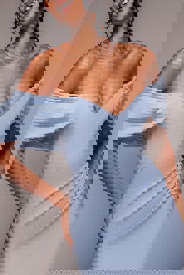 Off The Shoulder Draped Sleeve Maxi Dress - Blue DR3259