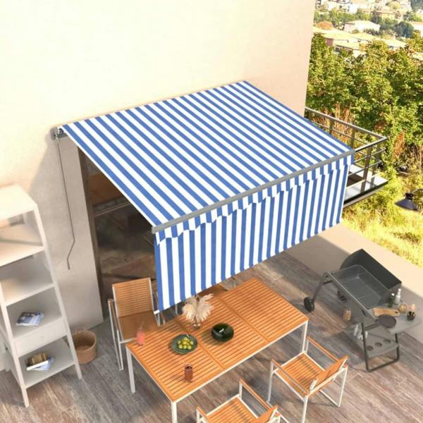 Berkfield Home Berkfield Manual Retractable Awning with Blind 3x2.5m Blue&White
