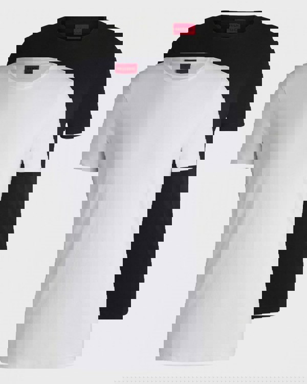 HUGO Round Mens Two-Pack of Slim-Fit T-Shirts in Stretch Cotton NOS - White/Black 960