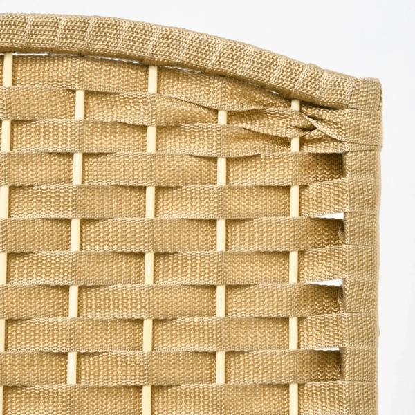Close-up of woven rattan-style panel on natural privacy screen, detailed grid pattern