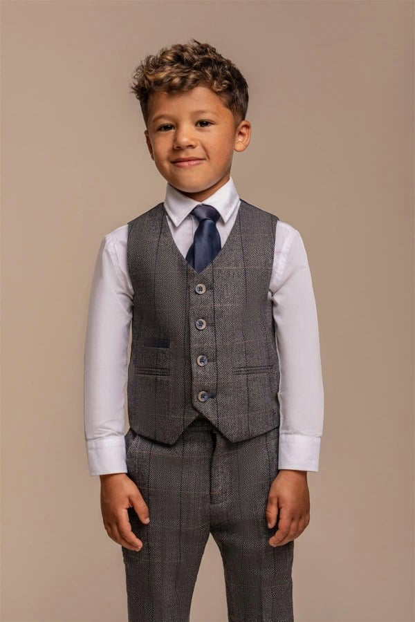 House of Cavani Boys Albert Grey Tweed Check Suit