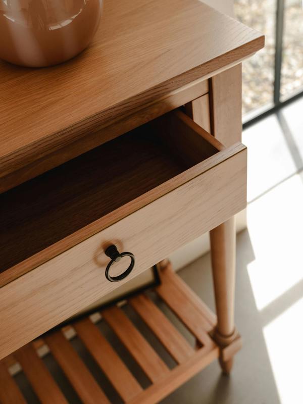 Statement Furniture Blenheim Oak Console Table. Slimline Wooden Hall Table with Storage