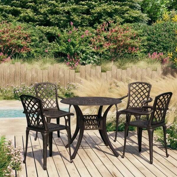 Berkfield 5 Piece Bistro Set Cast Aluminium Bronze