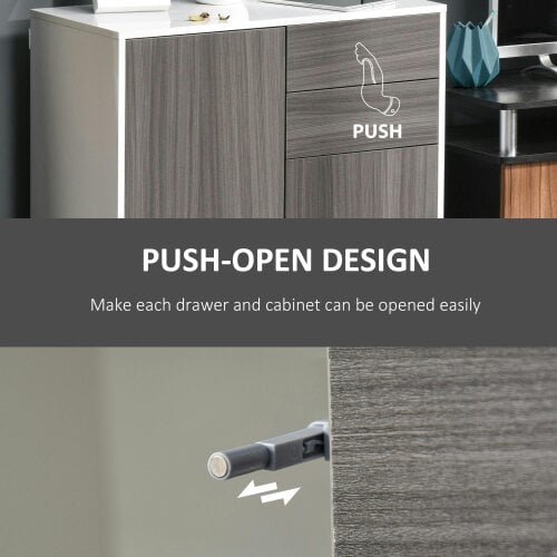 Wyld Haus Luel High Gloss White and Grey Wood Effect Compact Sideboard With Push Open Drawer and 2 Doors