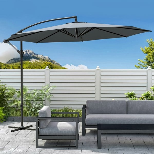 3M Dark Grey Sun Parasol Hanging Banana Umbrella Parasols Living and Home