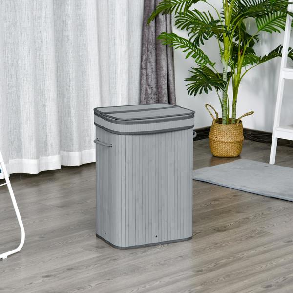 HOMCOM 70L Wood Laundry Basket A Compartment Flip Lid Removable - 70L