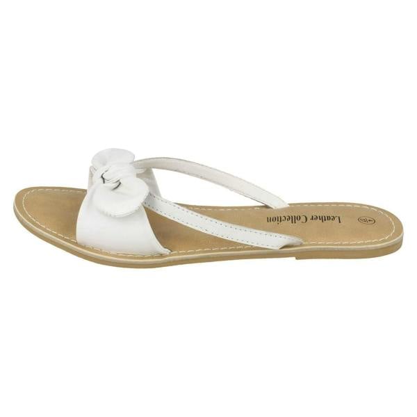 Leather Collection Ladies Leather Collection Flat Twist Bow Mule Sandals