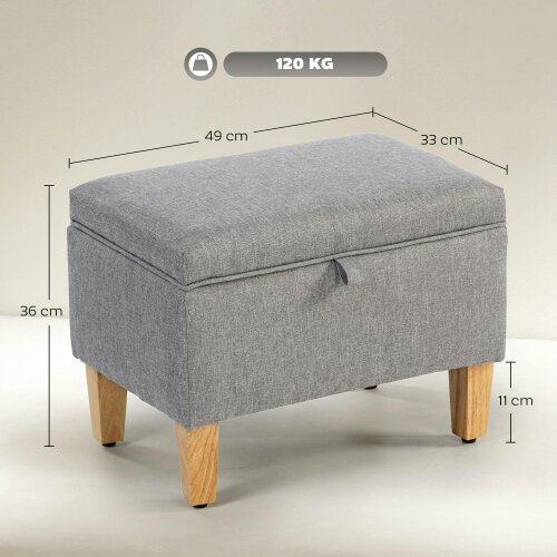 Wyld Haus Tonale Linen Light Grey Compact Storage Footstool With Natural Wooden Legs