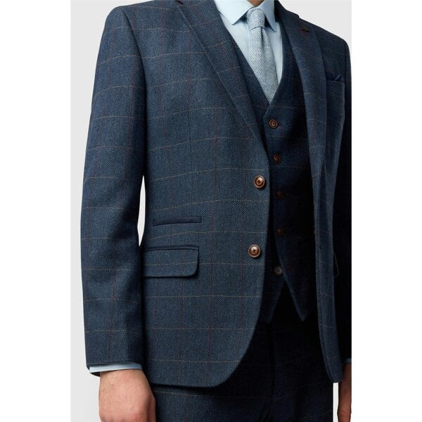 Antique Rogue Tailored Fit Ezra Blue Check Tweed Jacket