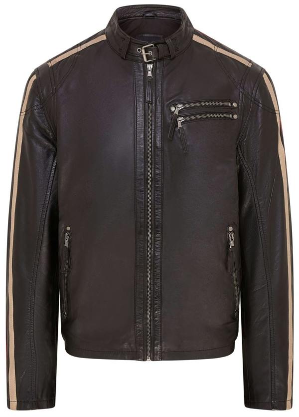 Infinity Leather Mens Striped Café Racer Biker Leather Jacket - Alta