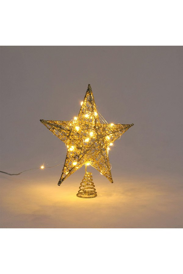 Living and Home Decorative Star Sequins Christmas Tree Topper with LED Lights
