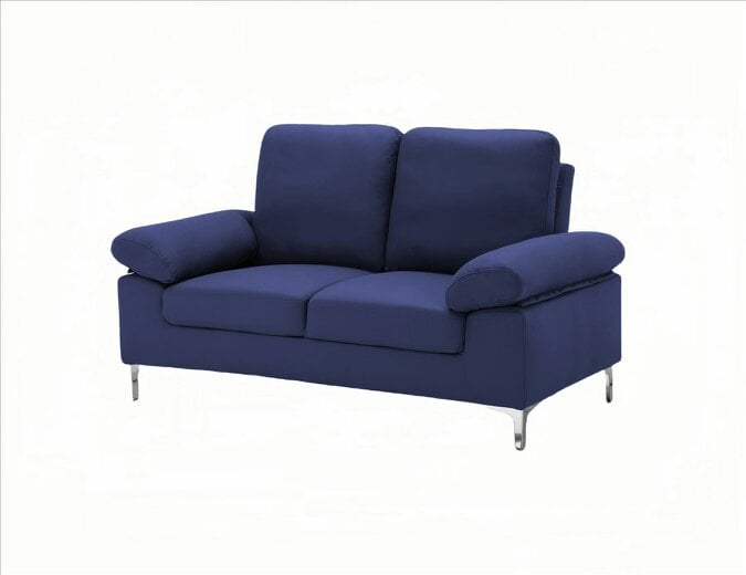 Kosy Koala Modern Two Seater Sofa Blue Fabric with Chrome Feet - Comfortable Couch with Cushion for Living Room, Bedroom or Office