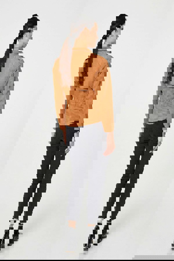 Brown | Suede Texture 3/4 Sleeve Cropped Trench Coat
