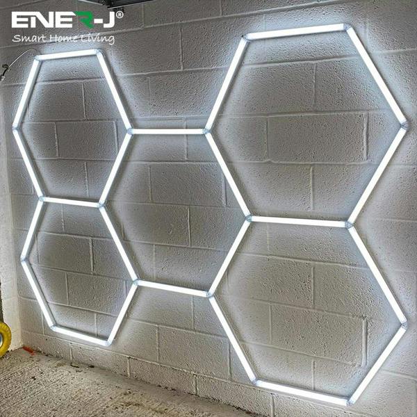 Ener-J 160W Hexagon LED Garage Ceiling Light, 5 Hexagon Design, CCT Switchable 3000K–6500K, Modular Showroom Lighting