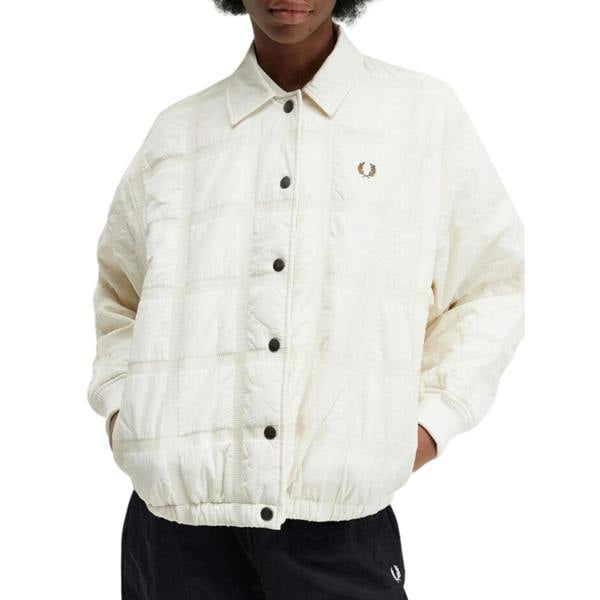 Fred Perry Snap Button Quilted Cream Bomber Jacket 6