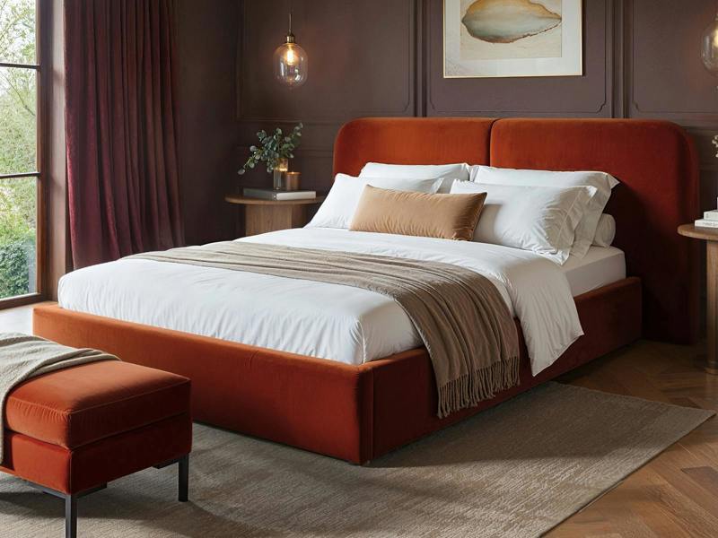 Lena Velvet Ottoman Bed Burnt Orange