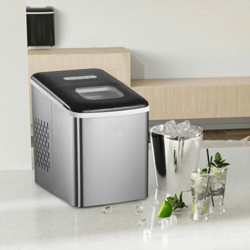 Bobobiy Ice Maker Machine Countertop, 9 Ice Cubes in 8 Mins, 12KG in 24Hrs, Self-Cleaning Portable Ice Cube Maker with Adjustable Ice Size, Black