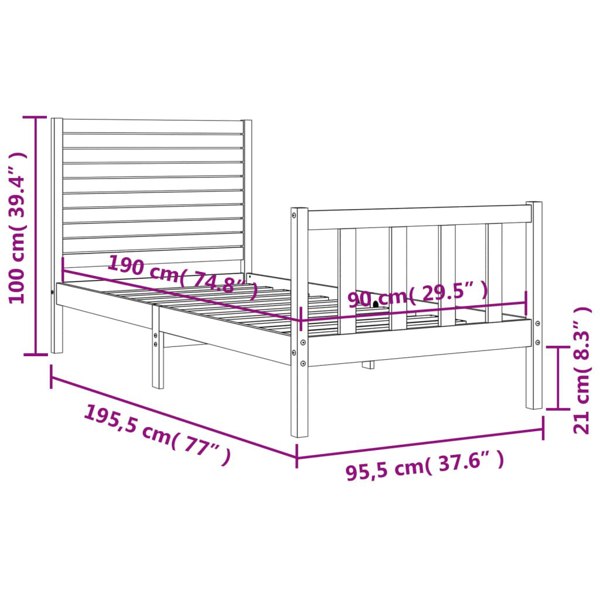 Berkfield Bed Frame with Headboard Single Solid Wood