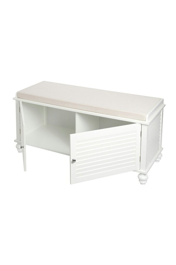 Living and Home White Shoe Cabinet Storage Bench with Linen Cushion