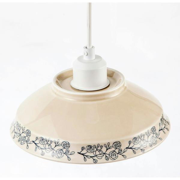Cream Gloss Ceramic Pendant Light Shade with Navy Blue Floral Design Image 3